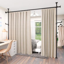 KELIXU Room Divider Curtain Rod No Drilling, 4-10ft (W) x 4-10ft (H) Room Partition with Hanging Hooks, Floor to Ceiling Divider for Room Separation,