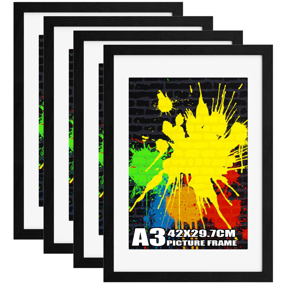 A3 Picture Frame With Mount, 4 Pack 29.7X42cm Photo Frames, A3 Poster Frame With Safe Perspex Front Black 5051221963464