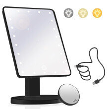 Makeup Vanity Mirror with Lights and 22 LED Lighted Makeup Mirror, Detachable 10X Magnification, Adjustable Dimming Touch Sensor, Dual Power Supply,