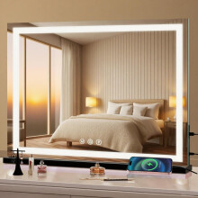 halumao Hollywood Vanity Mirror with Lights, 58 x 48cm Light Up Make up Mirror with Smart Touch 3 Colors Dimmable, dressing table or Wall-Mounted,