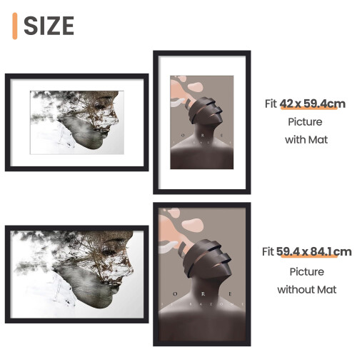 upsimples A1 Picture Frame, 3 Pack Black Photo Frame, A1 Frames 59.4x84.1cm 1