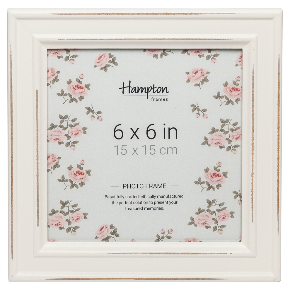 Hampton Frames | Square Picture Photo Frame Paloma | 6X6 Inch (15X15cm), Distressed Mdf | Glass Front, Wall Or Tabletop Display, Shabby Chic White 5051221970592