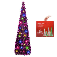 N&T NIETING Christmas Tree, 5ft Collapsible Pop Up Christmas Trees Purple Tinsel Coastal Christmas Tree for Holiday Xmas Decorations, Home Display,