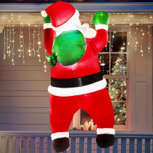 Joiedomi 5.5 FT Tall Christmas Inflatable Hanging Santa with Gift Bag Decorations, Blow Up Climbing Santa with Build-in LED for Xmas Party, Outdoor,