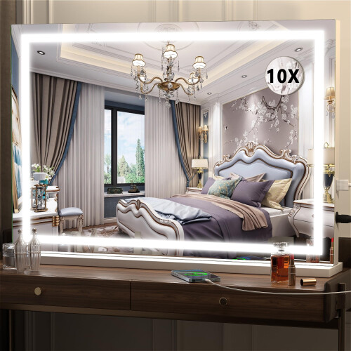 Hasipu Vanity Mirror with Lights, 80 x 58cm LED Makeup Mirror, Lighted Make up Mirrors with Touch Screen Control, 3 Dimmable Modes Square White