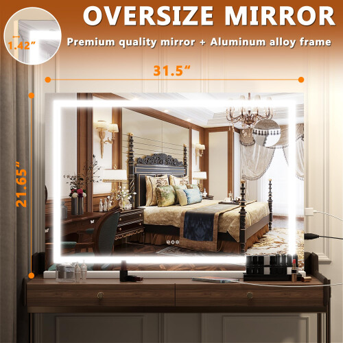 Hasipu Vanity Mirror with Lights, 80 x 58cm LED Makeup Mirror, Lighted Make up Mirrors with Touch Screen Control, 3 Dimmable Modes Square White 1