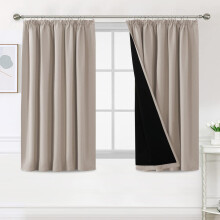 BellaHills 100% Blackout Curtains for Bedroom Thermal Insulated Curtains & Drapes Blackout Curtains Pencil Pleat Curtains for Living Room with Black