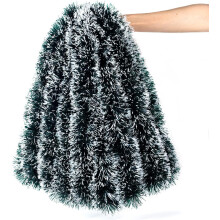 Dark Green & White Christmas Tinsel Tree Garland - 32.8 Feet, Indoor/Outdoor Decorations