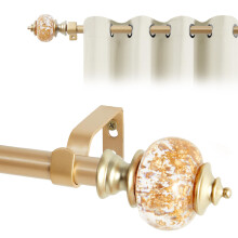 Deconovo Adjustable Curtain Poles 168-305cm with Brackets and Resin Finial, Extendable Splicing Gold Curtain Pole, Sturdy Net Curtain Rods for