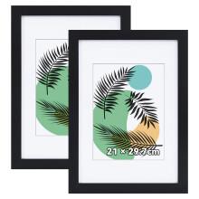 Homaxy A4 Picture Frames Photo Frame Wooden A4 Frame 21x29.7cm Poster Frames with Mount 15x20cm Set of 2, Black