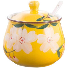 Ceramic Sugar Bowl with Lid and Spoon, Hand Painted Floral Design for Coffee, Tea, Kitchen Storage