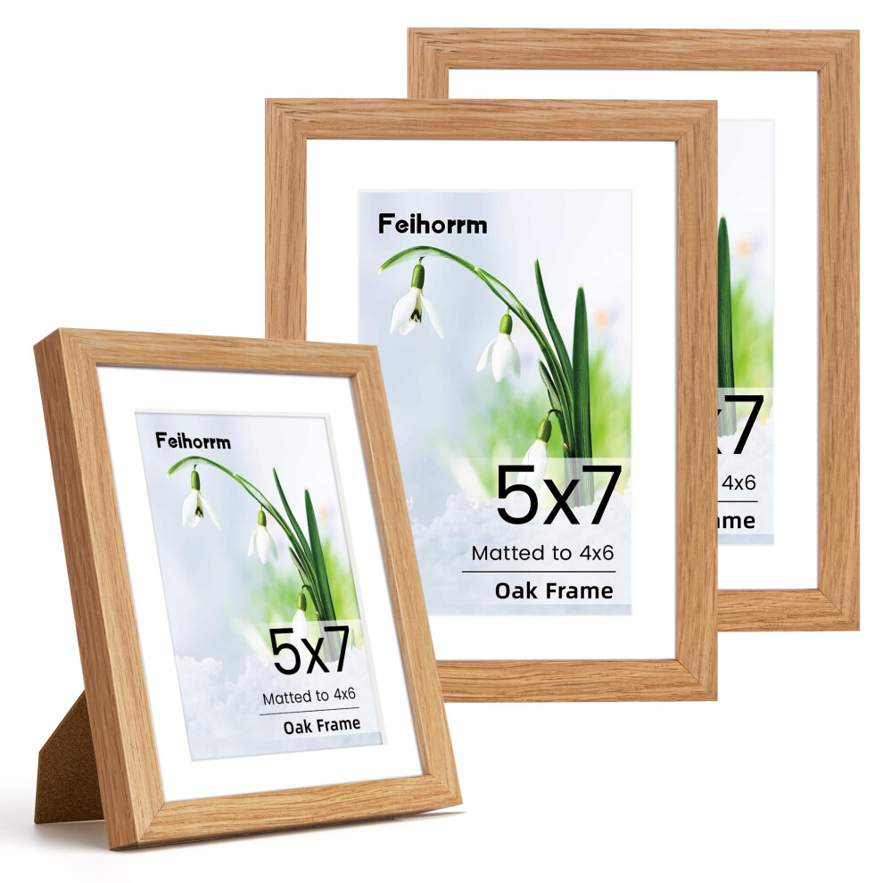 Photo Frame 5X7, 3 Pack Solid Oak Wood 5X7 Inch Picture Frame, 5X7 Frame With Mount For 4X6 Photo Frame, 7X5 Picture Frame With Tempered Real Glass 5051221972954