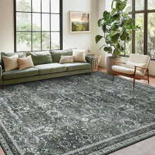 IMIYOKU Washable Rugs Living Room Large 160x230cm, Boho Vintage Living Room Rug Carpet with Non-Slip Backing, Soft Low Pile Green Area Rugs for