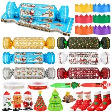 Abitoncc Christmas Make Your Own Crackers with Xmas Gifts Favors, Wind up Snowman Gingerbread Man, Xmas Socks, Paper Hats for DIY Christmas Make Your