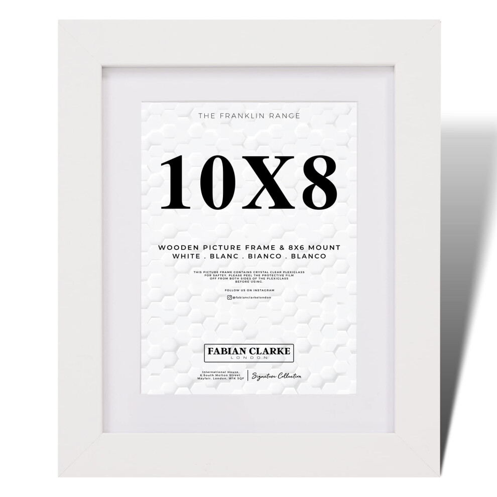 Fabian Clarke London? 10X8 Modern Wooden Picture Photo Frame With 8X6 Mount To Hang Portrait Or Landscape White 5051221975252