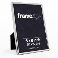 Frametigo - Silver Plated Thin Edge Photo Frame, 6"x8" (15x20cm) Photo Size - Velvet Frame Backing & Stand - Real Glass Window - Tarnish-Resistant -