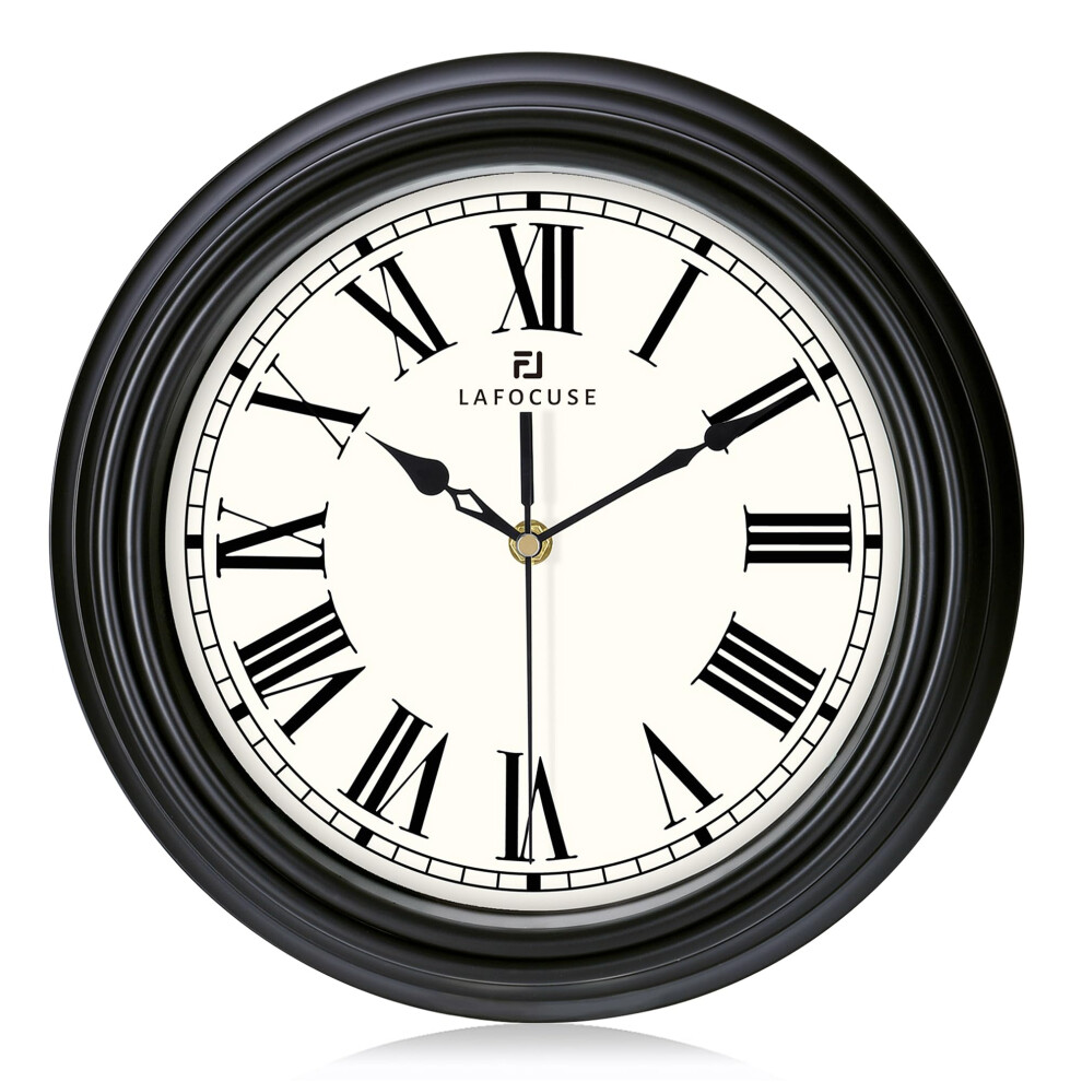 Lafocuse 12 Inch Silent Non Ticking Wall Clock Kitchen, Quartz Decorative Retro Roman Numerals Wall Clocks For Living Room Bedroom Black