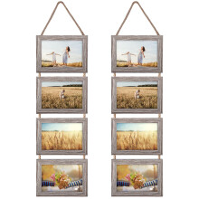 EYMPEU Grey 6x4 Photo Frame with Twine, Four Horizontal 6x4 Frames Integrated Wall Hanging to Decorate Your Home, Living Room or Office,Two Pack