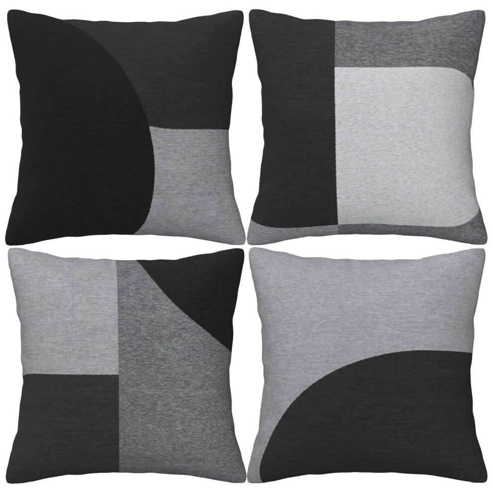 Lohdalolf Black And Grey Cushion Covers 45X45 Cm Set Of 4 Geometric Abstract Cushion Cases Square Decorative Pillow Covers For Sofa Living Room
