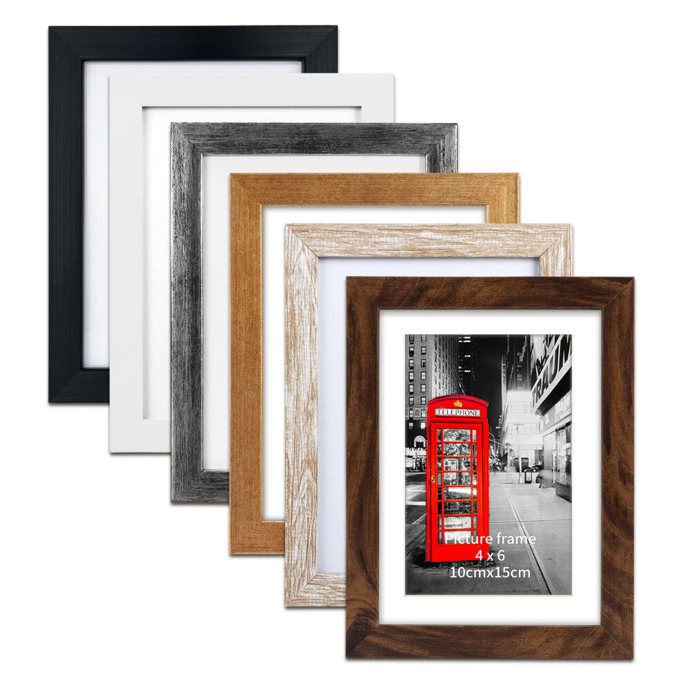 Eympeu 6X4 Photo Frame Set Of 6, Mixed Colour Picture Frames With Mount For 4X6 Inch Picture Display, Without Mount Fits 5X7 Inch Photo - Versatile 5051221977355