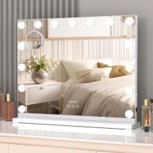 ADDCOLOR Hollywood Vanity Mirror with Lights, Vanity Mirror with USB Charging Port, 15 LED Lights and 3 Adjustable Lighting Modes, Mirror with Light
