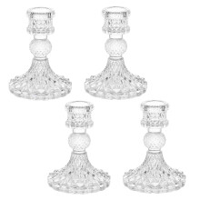 Glass Candlestick Holders, 4PCS Clear Taper Candle Holders, Elegant Crystal Candle Holders for Formal Events, Wedding, Church and Party