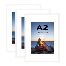 White Wooden Picture Frame A2(42x59.4cm) with Mat,Set of 3, Mount for A3 Picture or Certificate,Wall Mountable