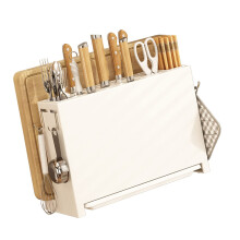 Kitchen Knife Storage Rack with Drainage, Wall or Countertop Use, Large Capacity Utensil Holder White