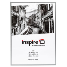 Hampton Frames | Poster Photo Frame | A2 Size, Silver, Aluminium, Acrylic Front | Brushed Satin Finish, Wall Hanging, Easy Access Spring Clips |