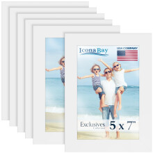 Icona Bay - 7x5 Picture Frames - White, 6 Pack - Sturdy Engineered Wood Photo Frames 7 x 5 - Sleek Design, Table Top or Wall Mount - Exclusives