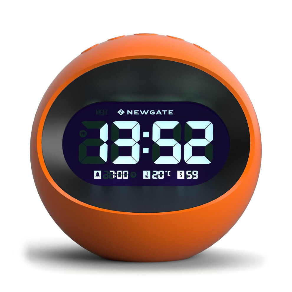 Newgate? Centre Of The Earth Alarm Clock | Round Retro Digital Lcd Clock | | Ideal For Bedside, Desk Or Shelf | Retro Bedroom & Office Orange Newgate