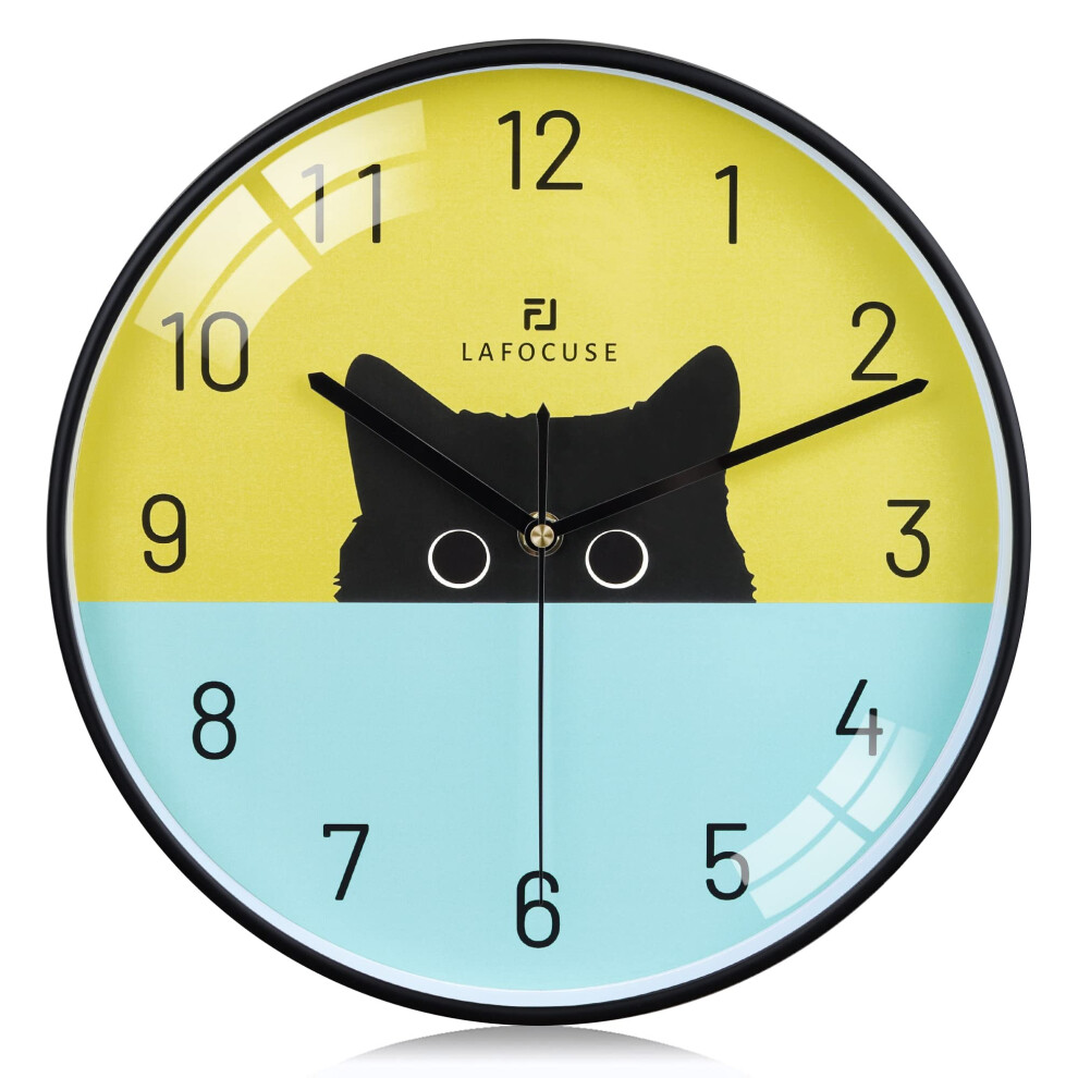 Lafocuse 12 Inch Silent Non Ticking Cat Wall Clock For Living Room Modern, Battery Operated Cat Clock For Kids Room Bedroom Office Kitchen Black 5051221984469