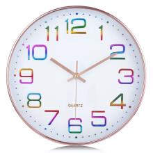 Lafocuse Silent 12 Inch Colorful 3D Numerals Rose Gold Wall Clock Battery Operated, Modern Decorative Kitchen Wall Clocks for Living Room Decor