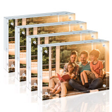 EGOFINE 6 x 4 Inch (15 x 10 cm) Picture Frame 4 Pack, 20mm Thick Lucite Frameless Clear Floating Acrylic, Magnetic Double Sided Photo, Free Standing
