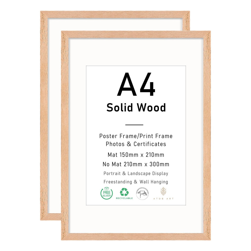 A4 Certificate Picture Frame, Oak Wood Photo Frame With Mount For 15X21 Cm Print, Poster Frame With Plexiglass For Wall Mount Display, 21X30 Cm, Set 5051221982373
