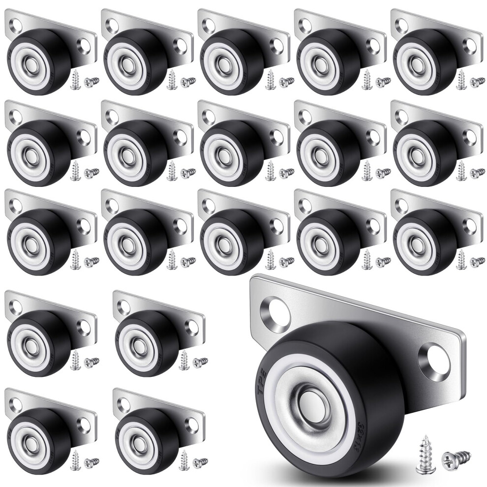20 Set 1.25 Inch Side Mount Caster Wheels With Screws, Low Profile Rigid Casters For Furniture 9113335302969