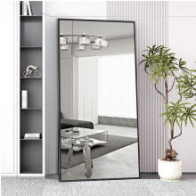 Beauty4U Full Length Mirror 194x94cm Free Standing, Hanging or Leaning, Large Floor Mirror with Black Aluminum Alloy Frame for Living Room or Bedroom