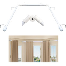 Bay Window Curtain Poles, 76-460 cm Corner Curtain Pole Set, 2.5 cm U Shaped Curtain Rods Corner Window Curtain Rods Set for Bedroom, White