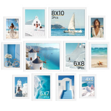 12 Pack Picture Frame, WPC Plastic Collage Photo Frame, White Picture Frames, Wall & Tabletop Picture Frames, Vertical or Horizontal, Multi Sizes