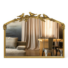 Awhtixbo Antique Gold Baroque Mirror 64X48Hcm - Vintage Cast Iron Frame with Hand-Carved Resin Florals, Shatterproof Wall Mirror for Bathroom, Living