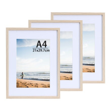 LYYYYX A4 Picture Frame 3 Pack Wooden Photo Frame Matted For A5 Picture,with Mount Acrylic Glass,Stand Tabletop Wall Hanging Poster Frame For Display,