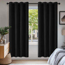 Deconovo Solid Thermal Insulated Energy Saving Eyelet Blackout Curtains for Bedroom Including 55x69 Inch Two Panels Black