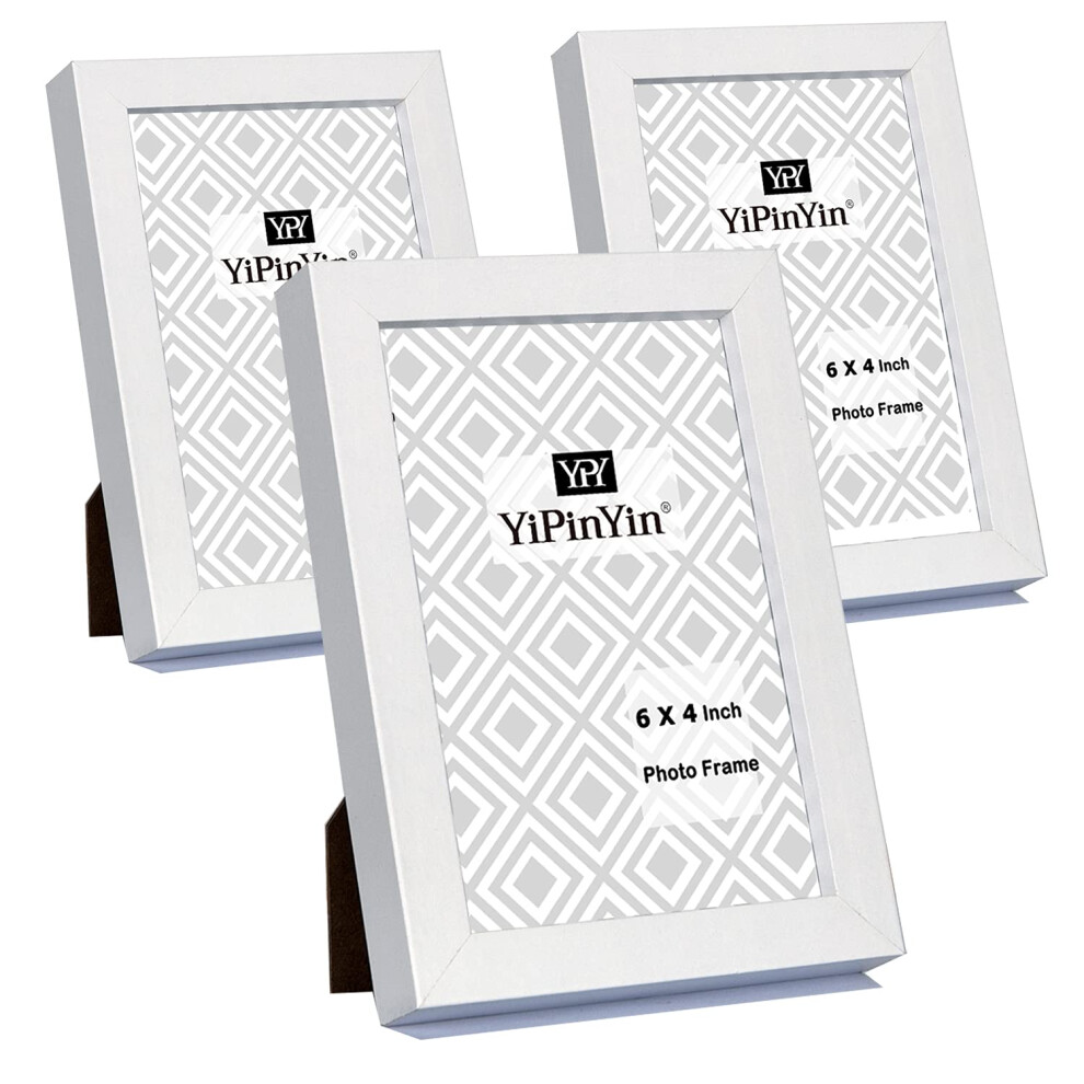 6 X 4 Inch Photo Frame Set Of 3, Boxed Garllery Picture Frames 4 X 6'' 3Pack With Perspex Window For Tabletop Or Wallmounted,Oxford Modern Thin White 5051221990736