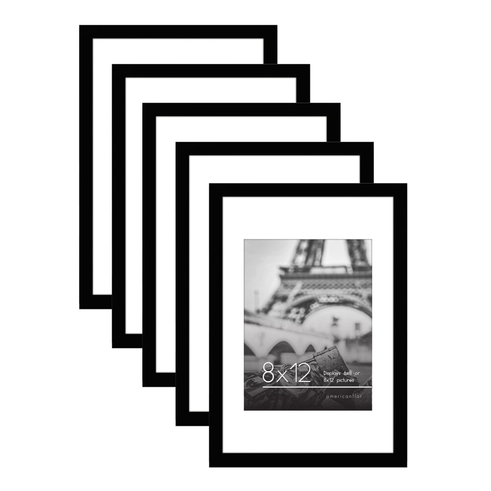 Americanflat 12X8 Photo Frame With Polished Plexi Cover - Set Of 5 - Fit 8X6 Photo With Mount Or 8X12 Picture Without Mount - Gallery Wall Frame Set 5051221992396