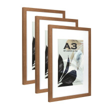 Brown Wooden Picture Frame A3 with Mat,Set of 3, Mount for A4 Picture or Certificate,Wall Mountable