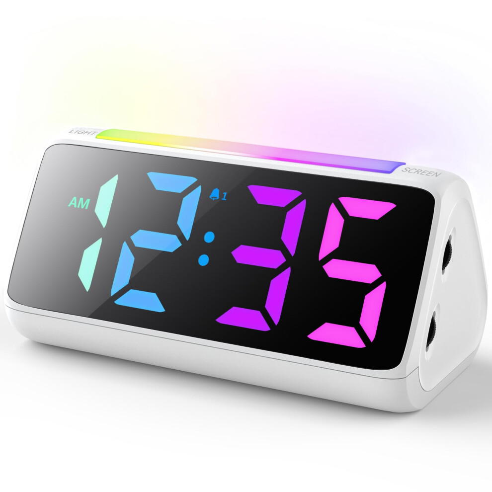 Alarm Clocks Bedside, Digital Clock For Bedroom, Kids Alarm Clock With Rgb Nightlight, Large Digits, Full Range Brightness Dimmer, Snooze, Dual Netzu