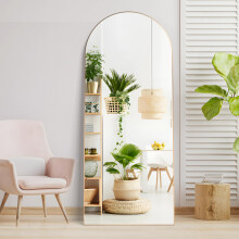 Elemango 165x60cm Arched Floor Full Length Mirror, Full Body Wall Mirror with Aluminum Frame, Arched-Top Full Dressing Mirrors Standing Hanging or