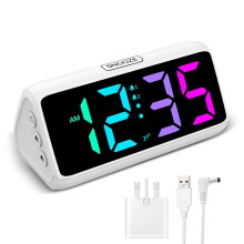 Netzu Loud Alarm Clock for Bedroom, Digital Alarm Clock with RGB Led Display, Dual Alarm, 5 Dimmers, 4 Volumes, Power-Off Memory, Mians Powered