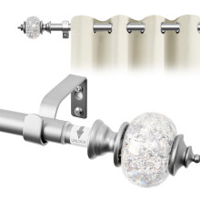 Deconovo Heavy Duty Silver Curtain Poles 168-305cm with Translucent Finials, Metal Extendable Splicing Curtain Pole Set, Adjustable Sturdy Door