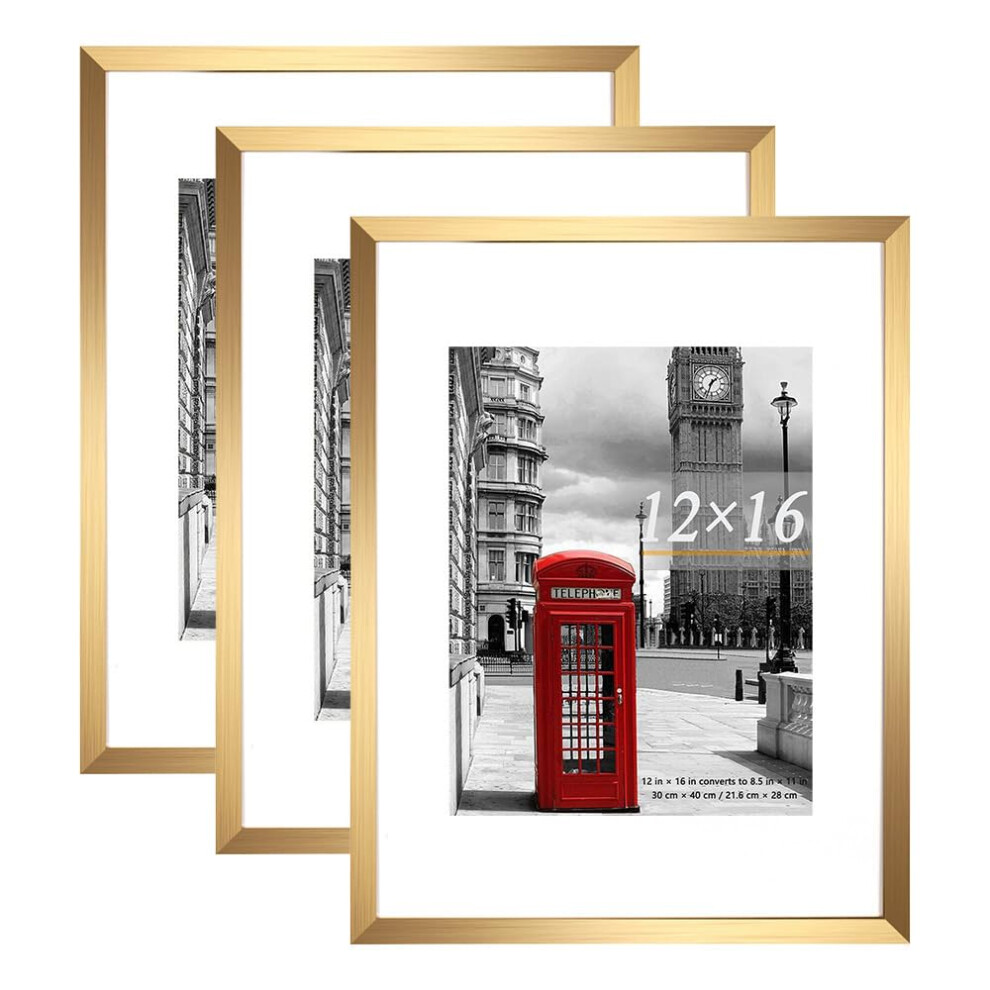 Scholar Tree Picture Frame 12X16 (30X40cm) With Mount For 8.5X11, Set Of 3, 30X40cm Poster Frame,Wall Mountable Gold 5051221987071